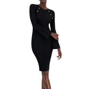 INC sculpting ribbed knit with elegant gold buttons and dramatic bell sleeves